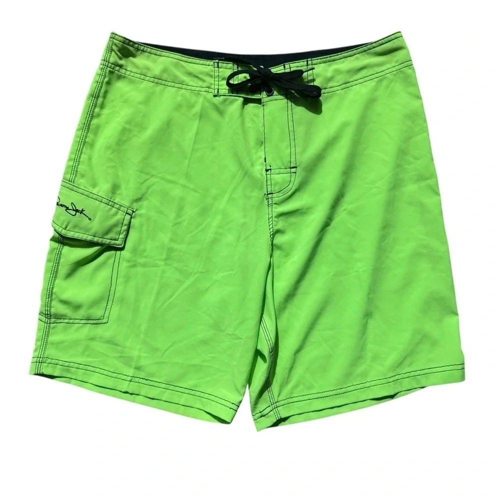 Panama Jack Men's 8” Neon Green Bermuda Board Shorts Size 34 Summer Swimwear